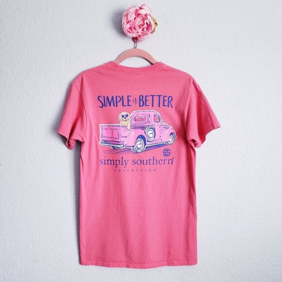 Simply Southern Golden Retriever and Old Truck Pink Short Sleeve Tee - Picture 1 of 4